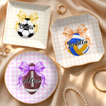Coquette Bow Sport Custom Name Gift For Softball, Tennis, Volleyball, Basketball, Soccer, Hockey Lovers - Personalized Jewelry Dish 2