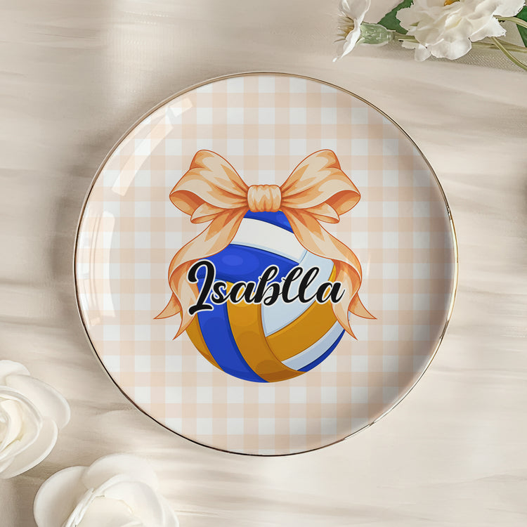Coquette Bow Sport Custom Name Gift For Softball, Tennis, Volleyball, Basketball, Soccer, Hockey Lovers - Personalized Jewelry Dish 3