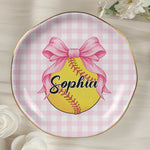 Coquette Bow Sport Custom Name Gift For Softball, Tennis, Volleyball, Basketball, Soccer, Hockey Lovers - Personalized Jewelry Dish 4
