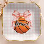 Coquette Bow Sport Custom Name Gift For Softball, Tennis, Volleyball, Basketball, Soccer, Hockey Lovers - Personalized Jewelry Dish 5