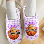 Coquette Bow Sport Custom Name Gift For Softball, Tennis, Volleyball, Basketball, Soccer, Hockey Lovers - Personalized Slippers 2