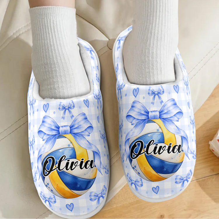 Coquette Bow Sport Custom Name Gift For Softball, Tennis, Volleyball, Basketball, Soccer, Hockey Lovers - Personalized Slippers 3
