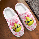 Coquette Bow Sport Custom Name Gift For Softball, Tennis, Volleyball, Basketball, Soccer, Hockey Lovers - Personalized Slippers 5