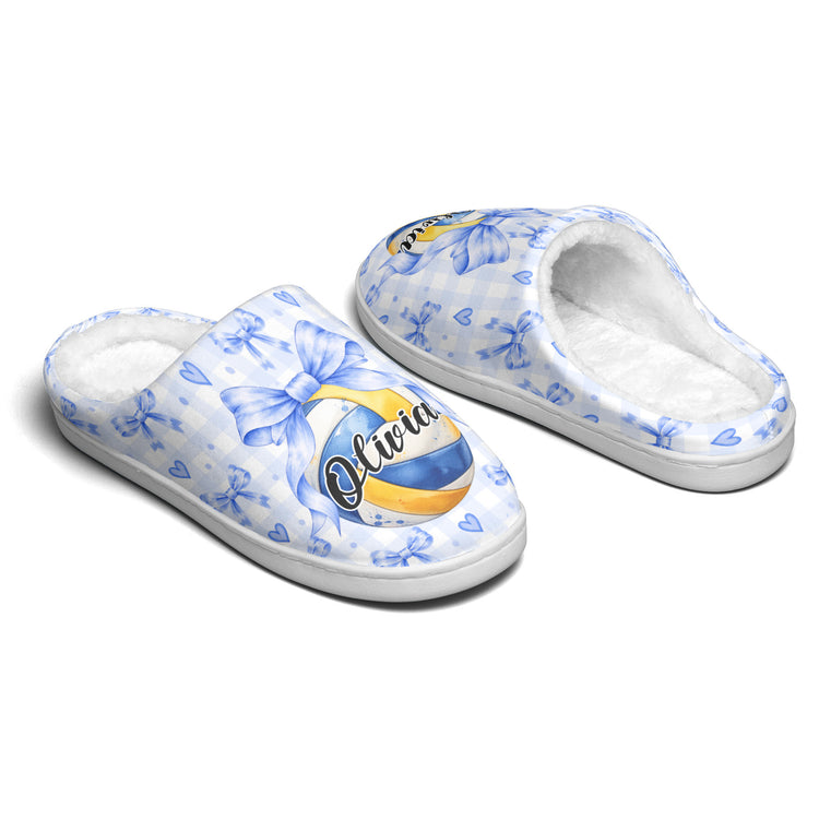 Coquette Bow Sport Custom Name Gift For Softball, Tennis, Volleyball, Basketball, Soccer, Hockey Lovers - Personalized Slippers 6