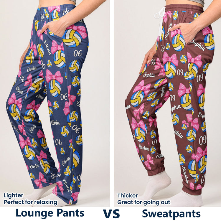 Coquette Bow Volleyball Custom Name, Number Gift For Volleyball Player, Volleyball Team - Personalized Lounge Pants 7