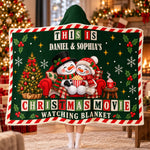 Couple Christmas Movie Watching Blanket - Personalized Blanket Hoodie 1