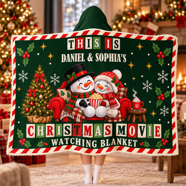 Couple Christmas Movie Watching Blanket - Personalized Blanket Hoodie 1