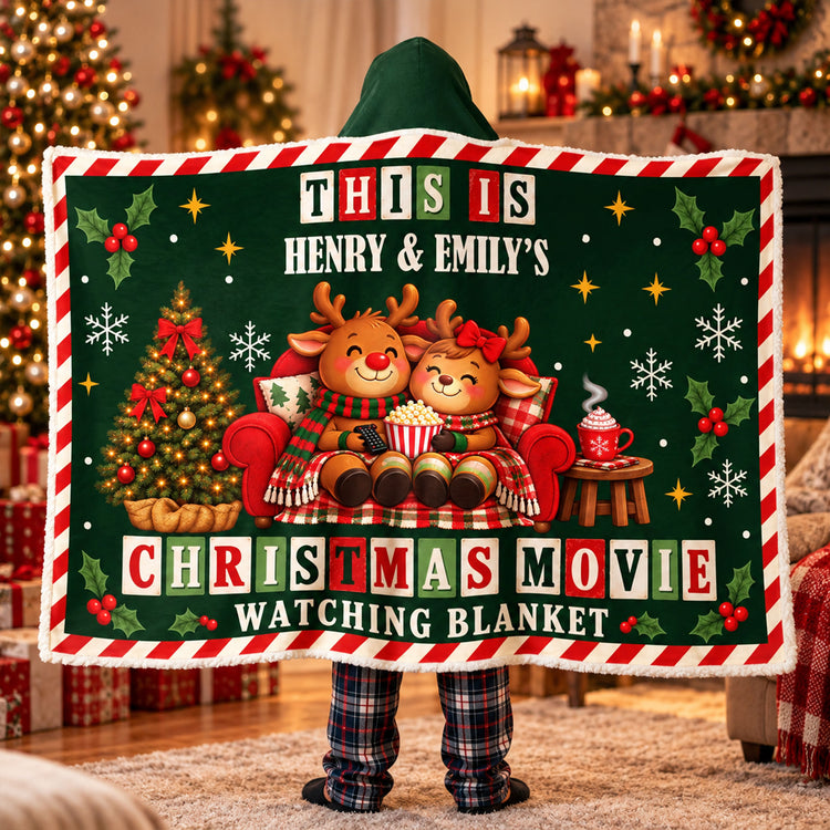 Couple Christmas Movie Watching Blanket - Personalized Blanket Hoodie 2