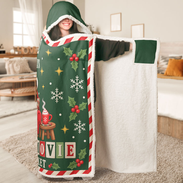 Couple Christmas Movie Watching Blanket - Personalized Blanket Hoodie 3