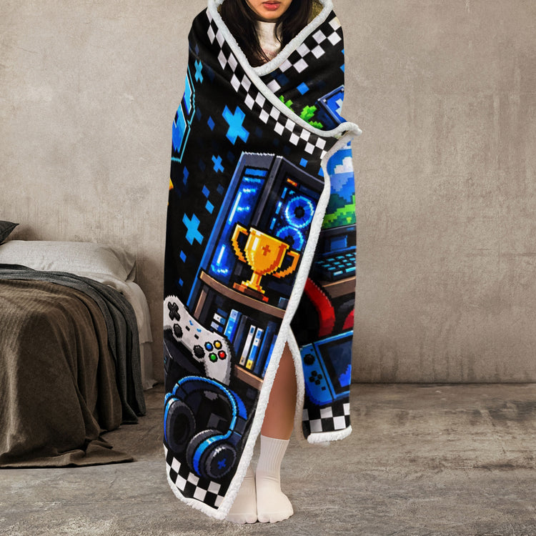 Couple Gaming Blanket Custom Gifts For Her, Him - Personalized Blanket Hoodie 3