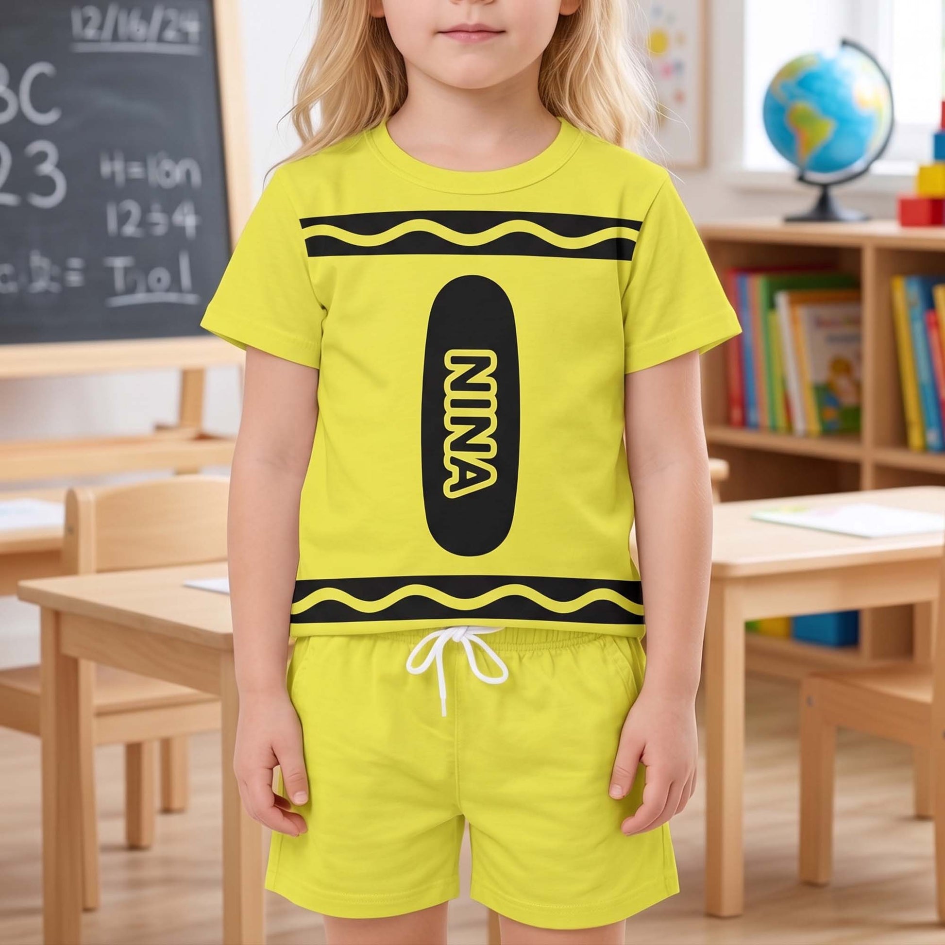 Crayon Style Custom Name Back To School - Personalized Kids Clothing Set 4