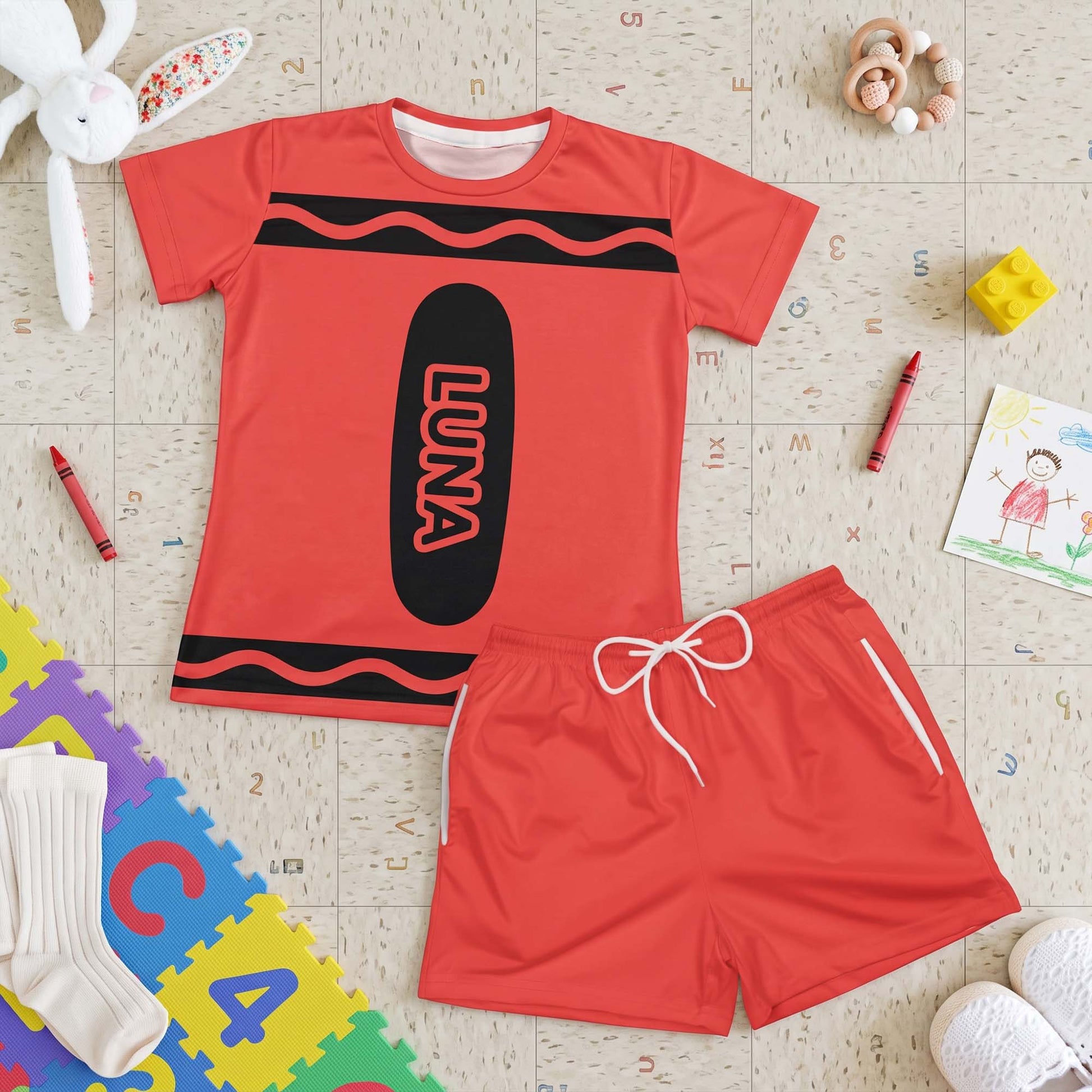 Crayon Style Custom Name Back To School - Personalized Kids Clothing Set 6