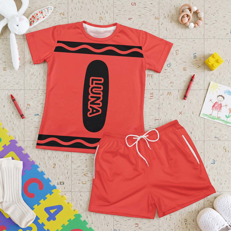 Crayon Style Custom Name Back To School - Personalized Kids Clothing Set 6