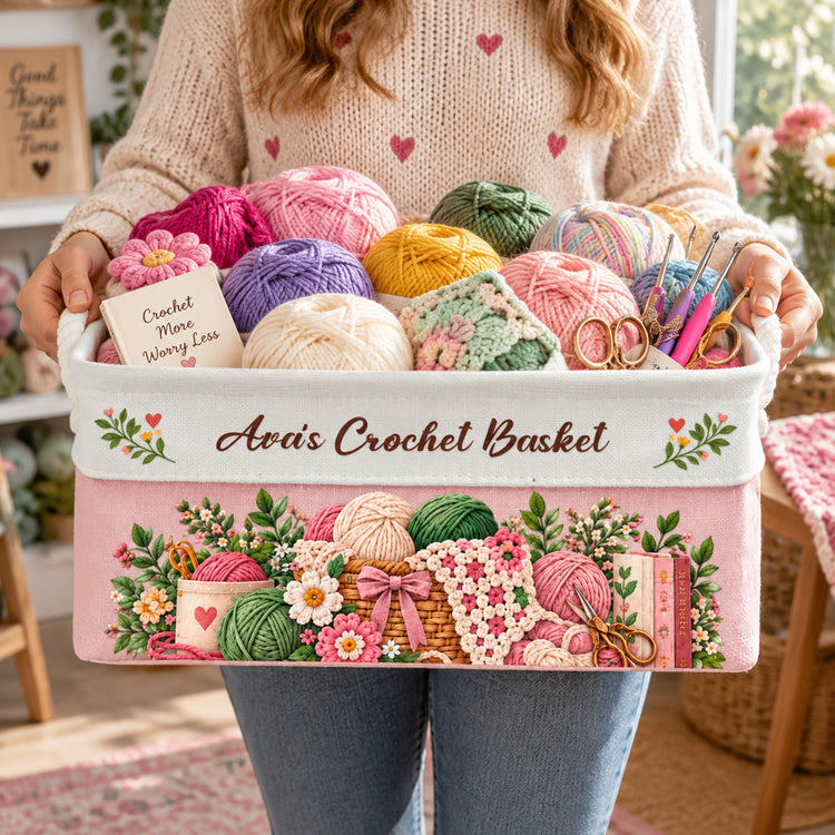 Crochet Lovers, Knitting Lovers Basket For Her, Mom, Grandma, Daughter - Personalized Storage Basket 4