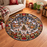 Custom 3D Winter Village Christmas Train Optical Illusion Round Rug - Personalized Quilted Mat 1