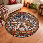 Custom 3D Winter Village Christmas Train Optical Illusion Round Rug - Personalized Quilted Mat 2