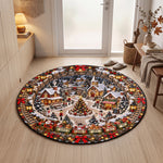 Custom 3D Winter Village Christmas Train Optical Illusion Round Rug - Personalized Quilted Mat 4