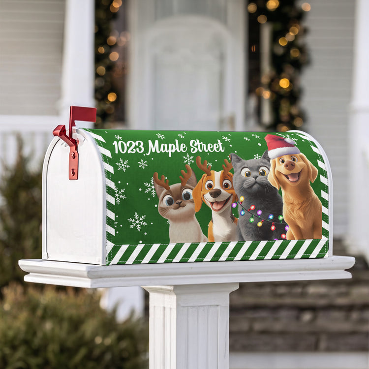 Custom Address Mailbox Covers Magnetic, Mailbox Wrap Merry Christmas Dog Pet Cat Lover - Personalized Mailbox Cover 2