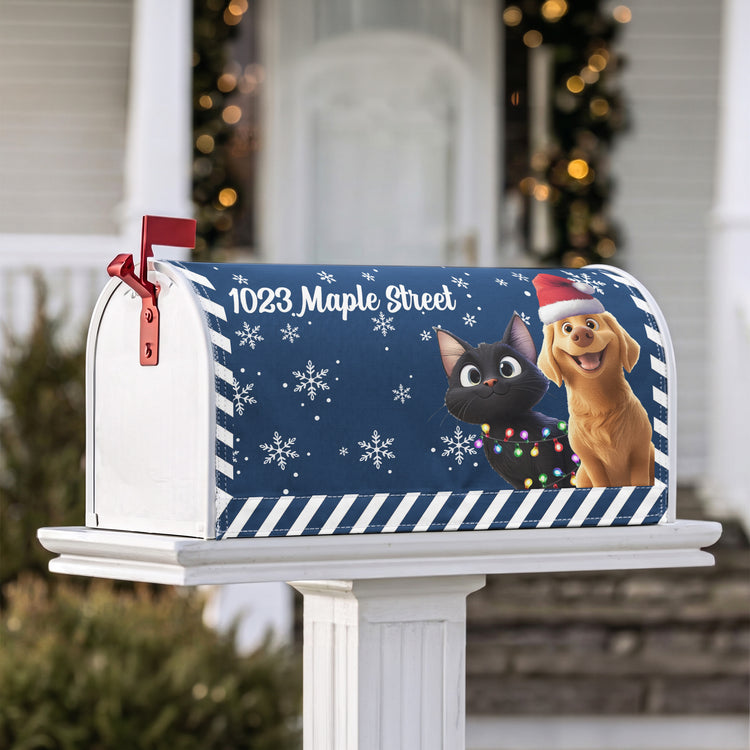 Custom Address Mailbox Covers Magnetic, Mailbox Wrap Merry Christmas Dog Pet Cat Lover - Personalized Mailbox Cover 3