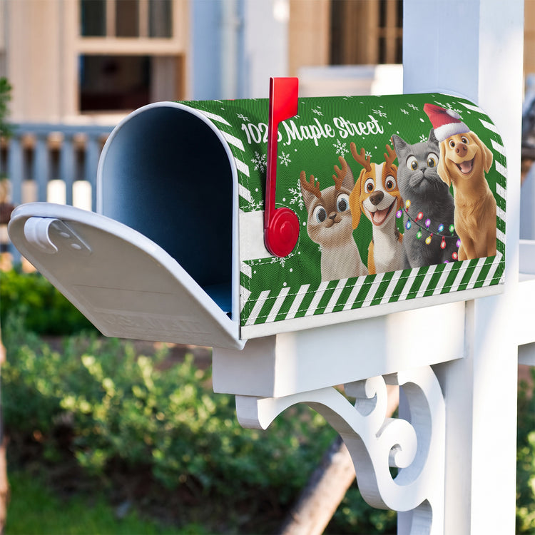 Custom Address Mailbox Covers Magnetic, Mailbox Wrap Merry Christmas Dog Pet Cat Lover - Personalized Mailbox Cover 5