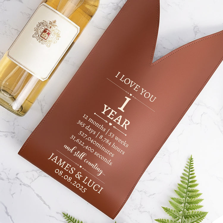 Custom Anniversary Counting Time, Custom Year For Couples, Him, Her, Parents, Wine Lovers - Personalized Leather Wine Bag 5