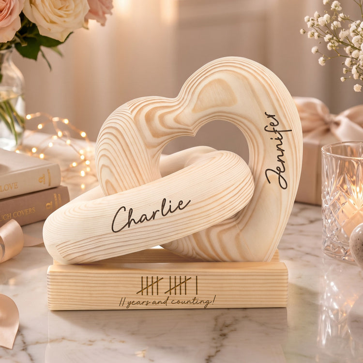 Custom Anniversary Wedding Gifts For Couple - Personalized Wooden Infinity Heart Sculpture 1
