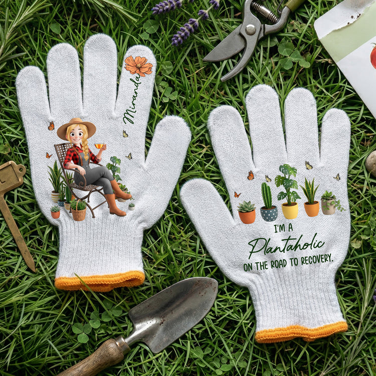 Custom Birth Flower & Cute Character - Gifts For Her, Gardener, Mom, Grandma, Wife - Personalized Gardening Gloves 1