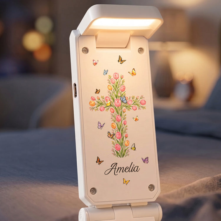 Custom Birth Flower & Name Bible Book Light For Her - Personalized Reading Lamp 4