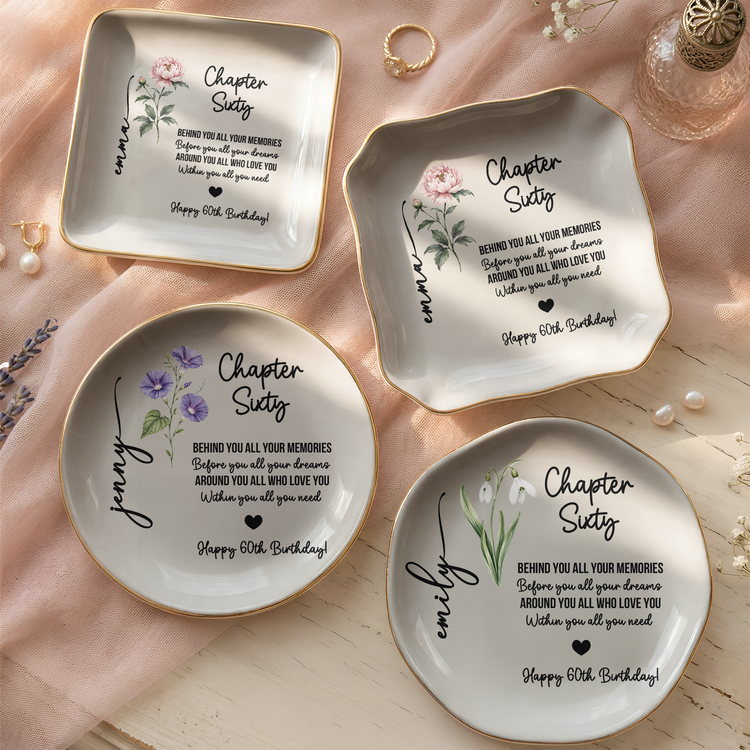 Custom Birth Flower & Name - Birthday Gift, New Chapter - Personalized Jewelry Dish 1