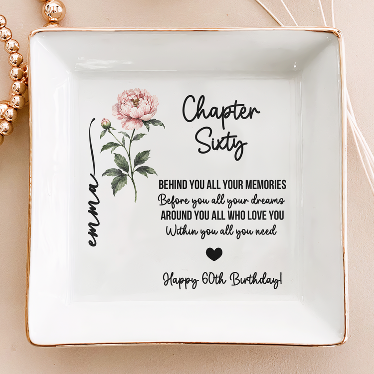 Custom Birth Flower & Name - Birthday Gift, New Chapter - Personalized Jewelry Dish 2