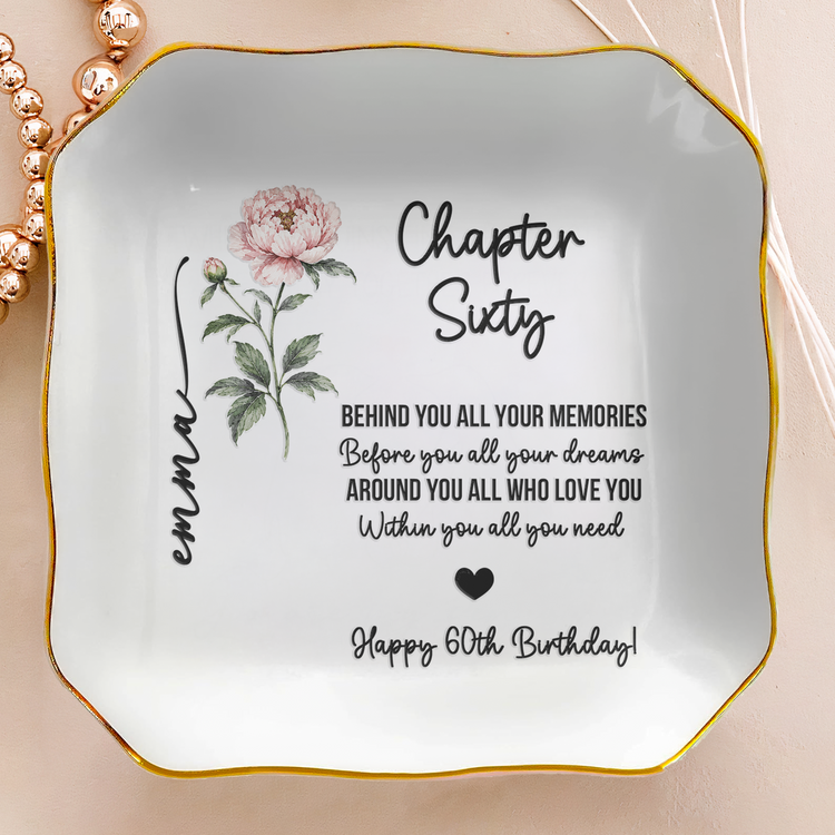 Custom Birth Flower & Name - Birthday Gift, New Chapter - Personalized Jewelry Dish 4