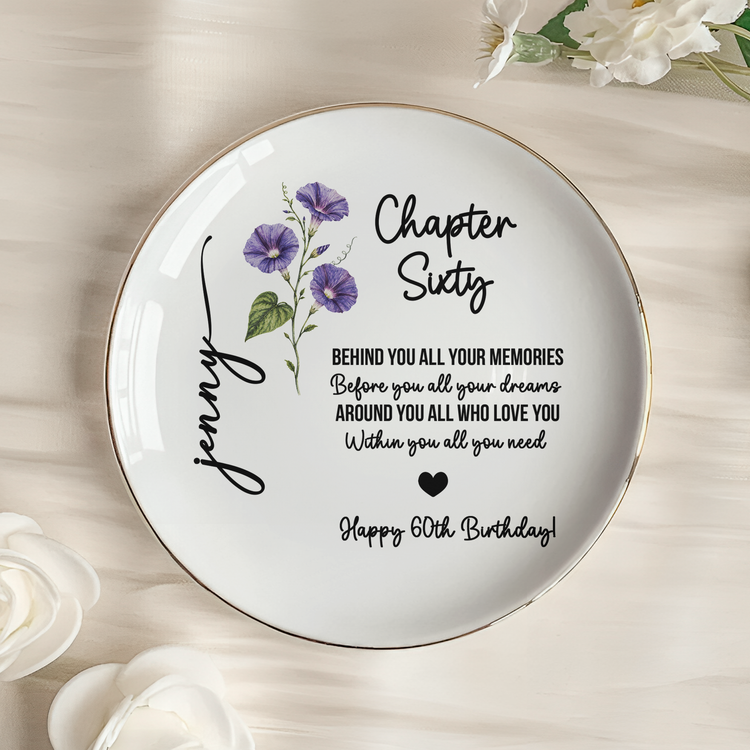 Custom Birth Flower & Name - Birthday Gift, New Chapter - Personalized Jewelry Dish 5