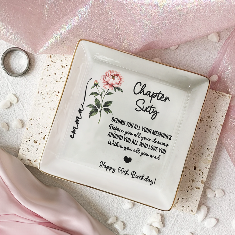 Custom Birth Flower & Name - Birthday Gift, New Chapter - Personalized Jewelry Dish 6