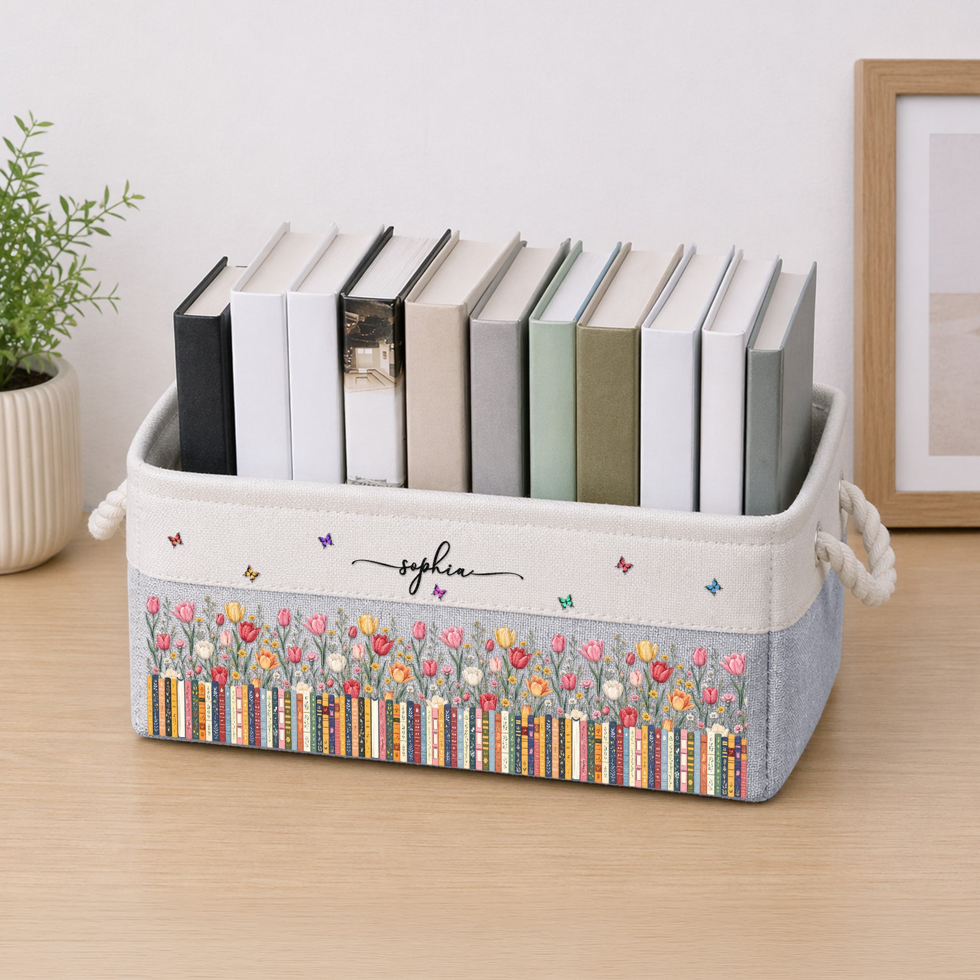 Custom Birth Flower & Name - For Book Lovers - Personalized Storage Basket 3
