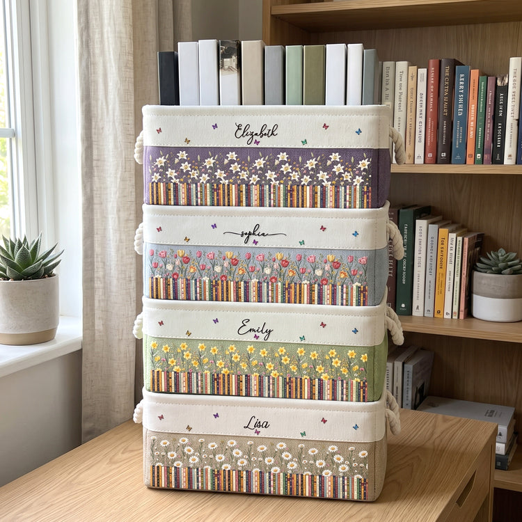 Custom Birth Flower & Name - For Book Lovers - Personalized Storage Basket 4
