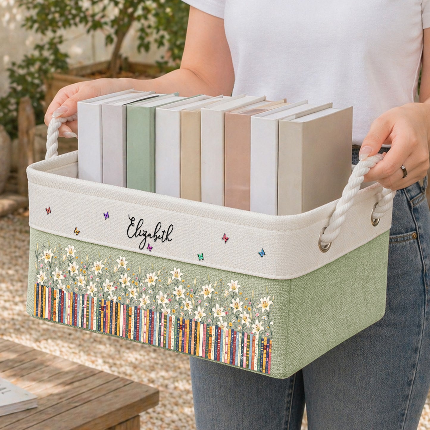 Custom Birth Flower & Name - For Book Lovers - Personalized Storage Basket 5