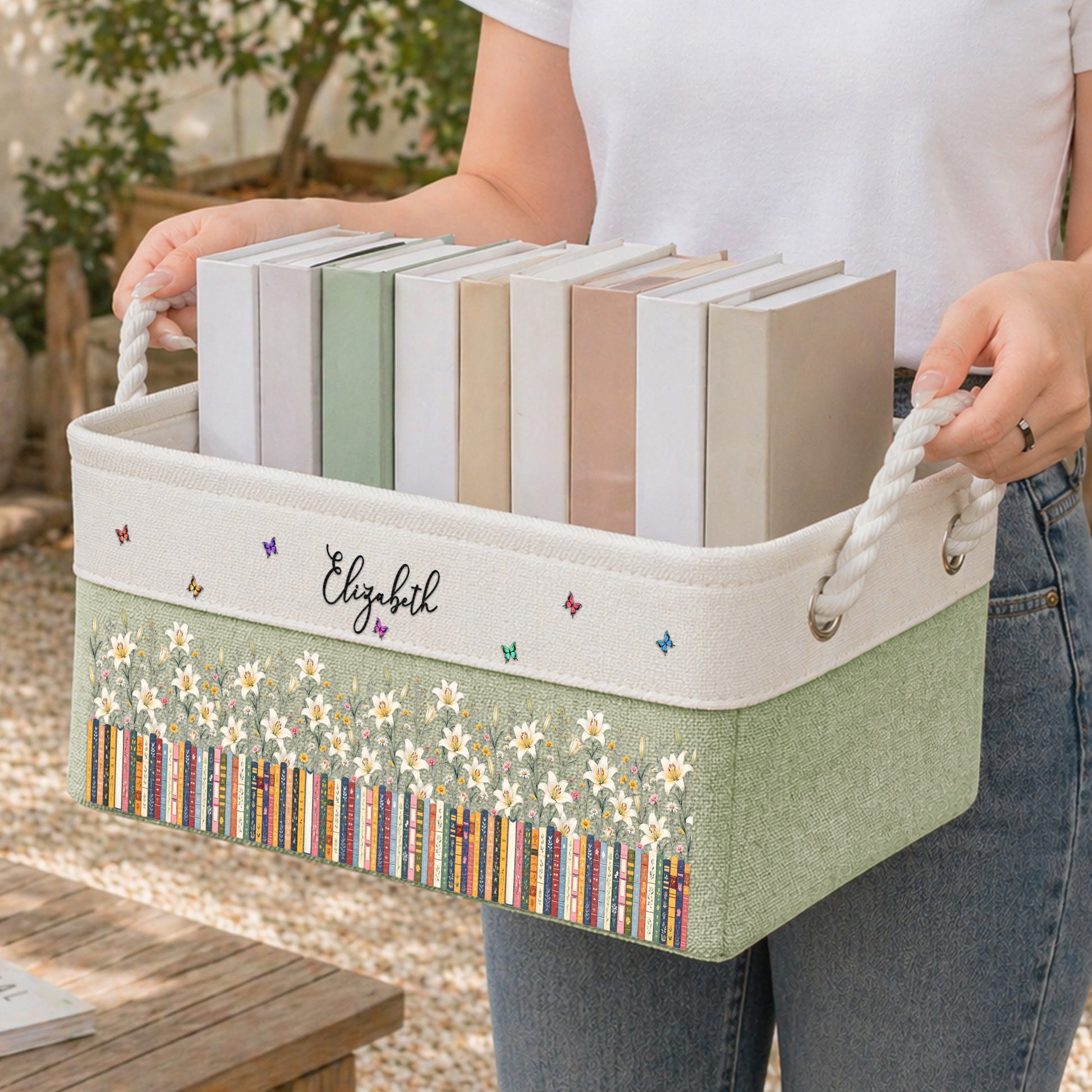 Custom Birth Flower & Name - For Book Lovers - Personalized Storage Basket 5