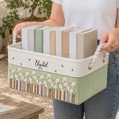 Custom Birth Flower & Name - For Book Lovers - Personalized Storage Basket 5