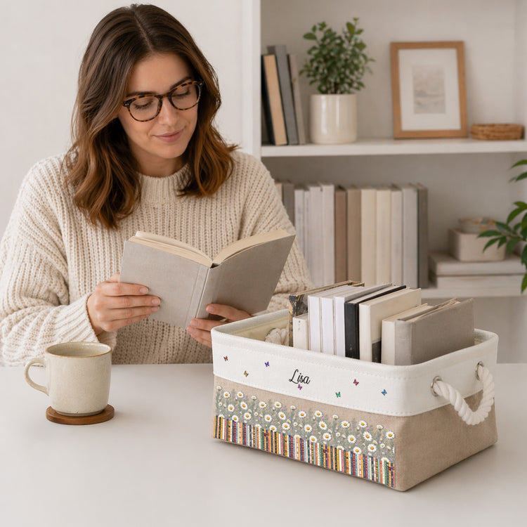 Custom Birth Flower & Name - For Book Lovers - Personalized Storage Basket 7