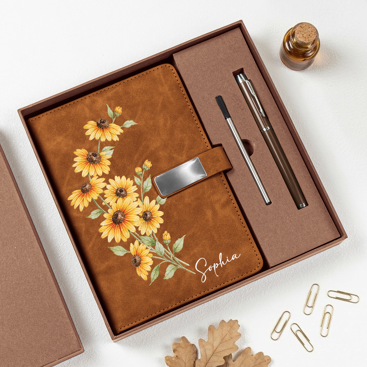 Custom Birth Flower & Name For Her, Daughter, Sister, Coworker - Personalized Notebook Set 1