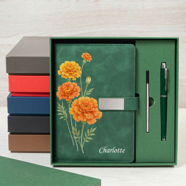 Custom Birth Flower & Name For Her, Daughter, Sister, Coworker - Personalized Notebook Set 6
