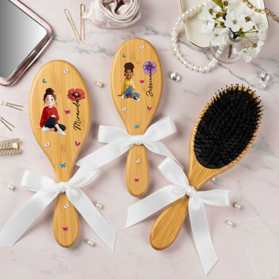 Custom Birth Flower & Name For Her, Gift For Friend, Daughter, Sister, Mom - Personalized Hair Brush