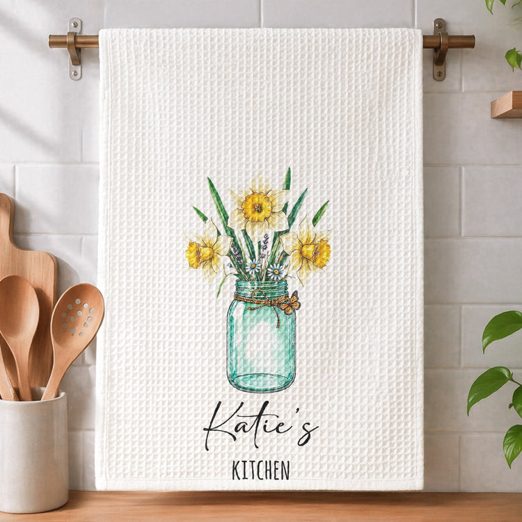 Custom Birth Flower & Name For Her Kitchen - Grandma, Mom, Wife, Sisters - Personalized Kitchen Towel 3