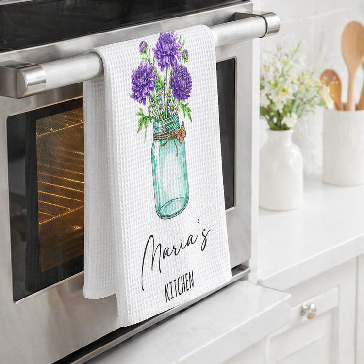 Custom Birth Flower & Name For Her Kitchen - Grandma, Mom, Wife, Sisters - Personalized Kitchen Towel 4