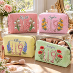 Custom Birth Flower & Name For Nurse, Coworkers, Friends, Sisters, Daughters - Personalized Makeup Bag 1