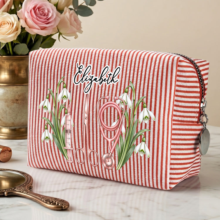 Custom Birth Flower & Name For Nurse, Coworkers, Friends, Sisters, Daughters - Personalized Makeup Bag 3