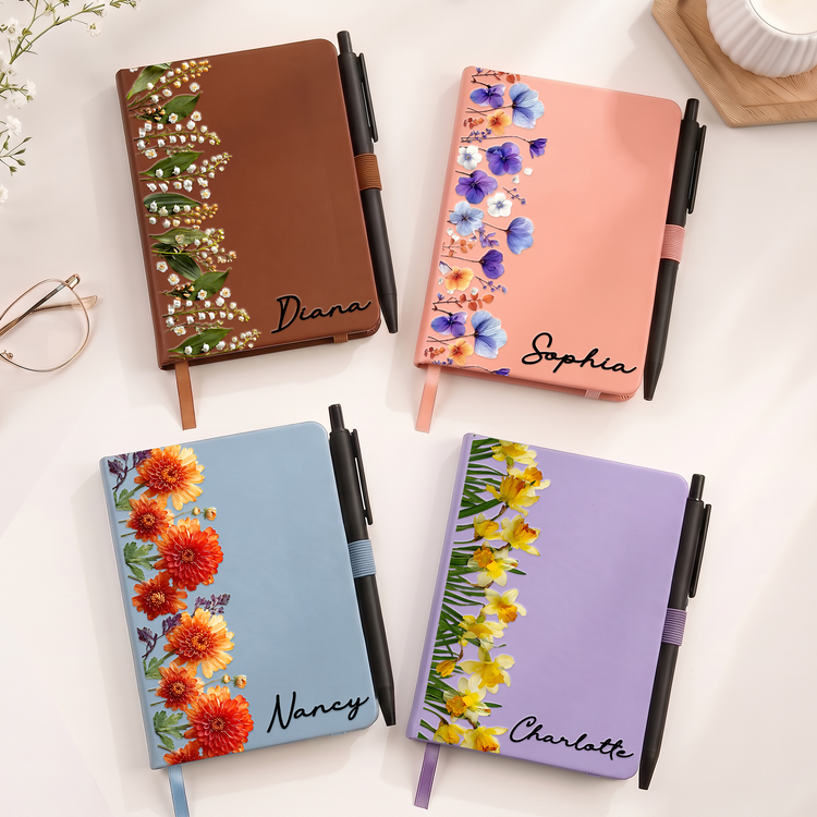 Custom Birth Flower & Name Gift For Her, Gift For Friend, Coworker, Teacher - Personalized Journal 1