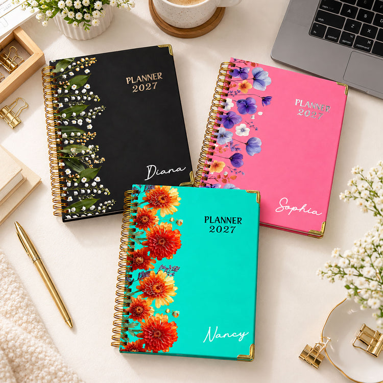 Custom Birth Flower & Name Gift For Her, Gift For Friend, Coworker, Teacher - Personalized Journal Planner_2027 2