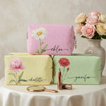 Custom Birth Flower & Name Gifts For Her, Friends, Sisters, Daughters - Personalized Makeup Bag 1