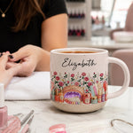 Custom Birth Flower & Name Pottery Mug - Gift For Nail Tech - Personalized Mug 2